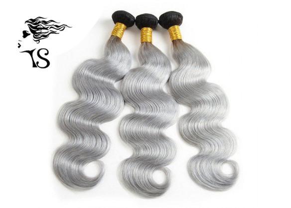 Grey Ombre Hair Extensions 3 Bundles , Brazilian Virgin Hair Extensions Grade 7A