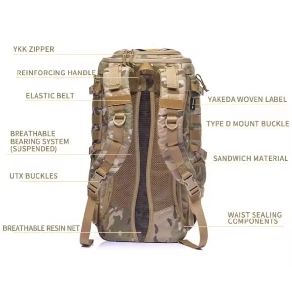 Тактический рюкзак Туристический рюкзак Легкий рюкзак 45L Мужчины Камуфляж Тактический охотничий рюкзак Мужчины
