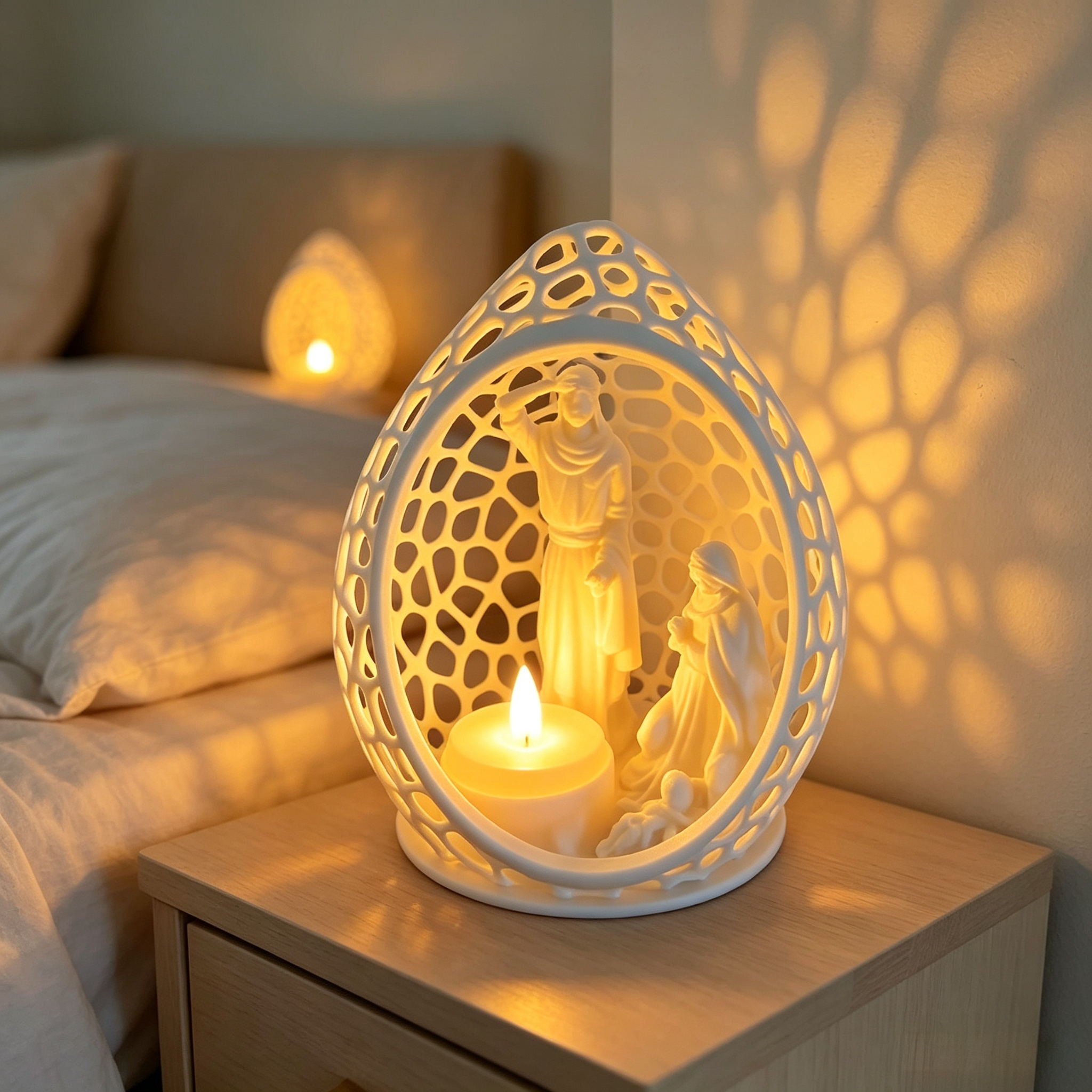 3D Printed Holiday Decoration‑Nativity Scene Tealight Holder, Hollow Egg‑Shaped Christmas Candle Holder
