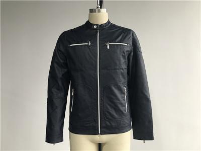 Nylon Zip Through Navy Mens PU Jacket With Polished Sliver Trim TW78570