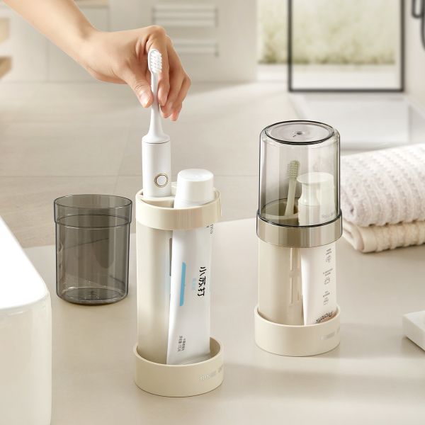 Modern 2 Slots Toothbrush Holder Stand With Tooth Brush Cups Cover