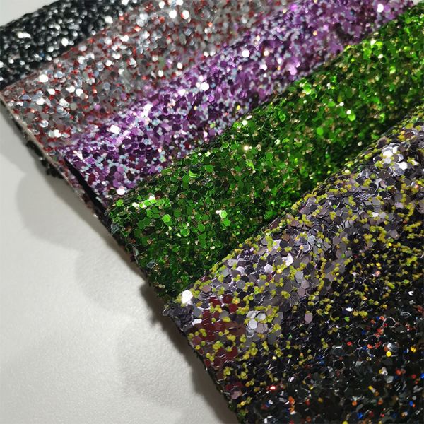Eco-friendly colorful hexagon Grade 3 Chunky Glitter Leather Fabric For wallpaper Shoes bags