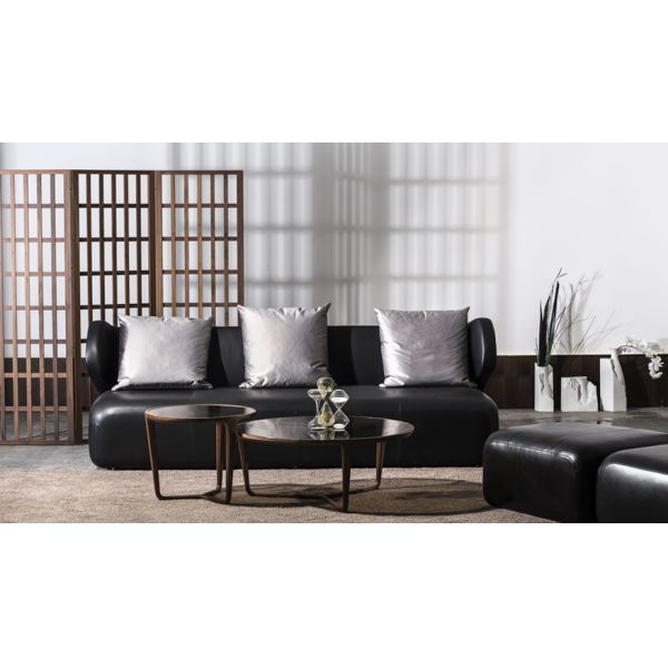 Black Contemporary Small Round Wood Coffee Table Tempered Glass Top