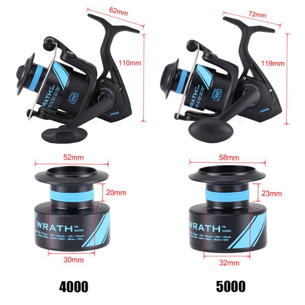 Lightweight Penn Fishing Reel PENN WRATH 2500-8000 6.2:1 5.6:1 5.3:1 3BB Spinning