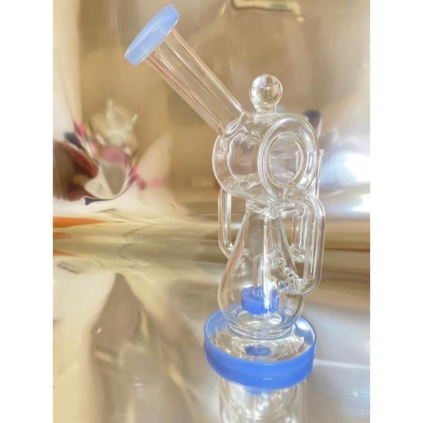 Thick Glass Water Pipe Bubbler Blue Bong Dab Rig 14mm Joint