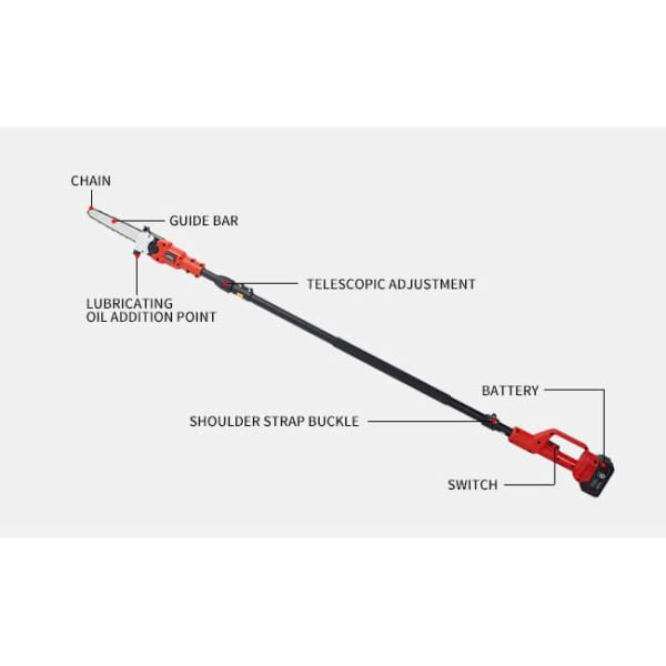 8 Inch Long Pole Chainsaw High Reach Cordless Battery Pruning Saw