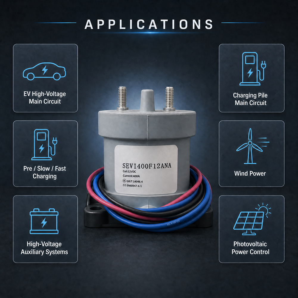 Full Seal High Voltage DC Contactor 50A-600A 12-1000V for EV Charging Pile Wind Power Photovoltaic