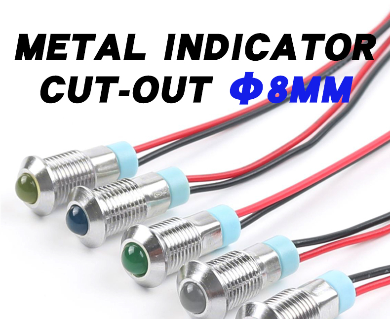 Mini 8mm Metal LED Indicator Light Spherical IP65 Waterproof 50000 Hours Lifespan Multi-color 12-24V Workshop Industrial