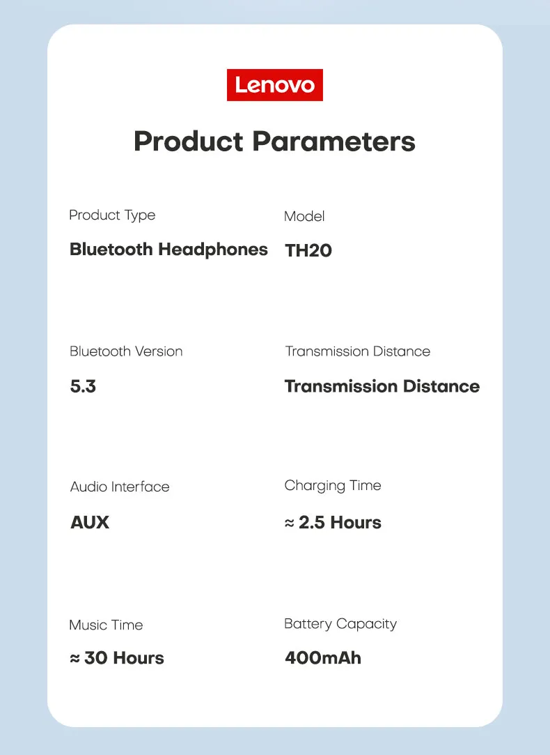 Lenovo TH20 Foldable Stereo Headphones 40mm Diameter Lightweight