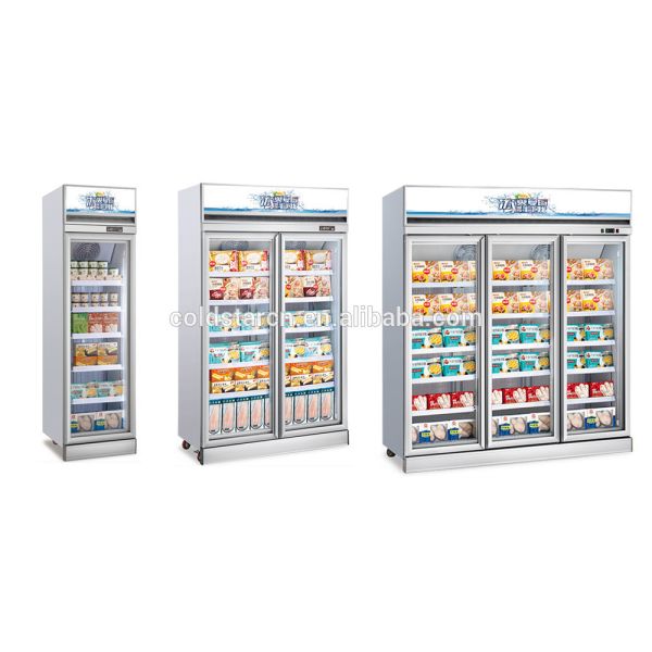 Top Mounted 1 Door Glass Freezer Meat Deep Freezer Upright Showcase