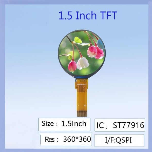 1.5 Inch TFT Round Display - 360x360 Resolution, ST77916 Driver | IPS Colorful Circular LCD Screen for Smart Devices