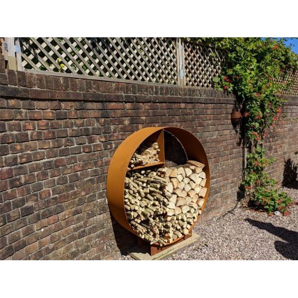 Rusty Circle Corten Steel Firewood Rack Larger Round Firewood Holder