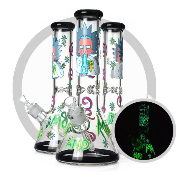 Hand Drawing Rick And Morty Bong 7mm Glass Smoking Hookah Pipe Luminous Design