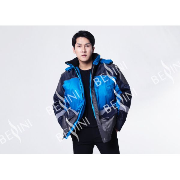 Reflective Tape Padded Winter Coat / Mens Warm Work Coats Blue And Navy