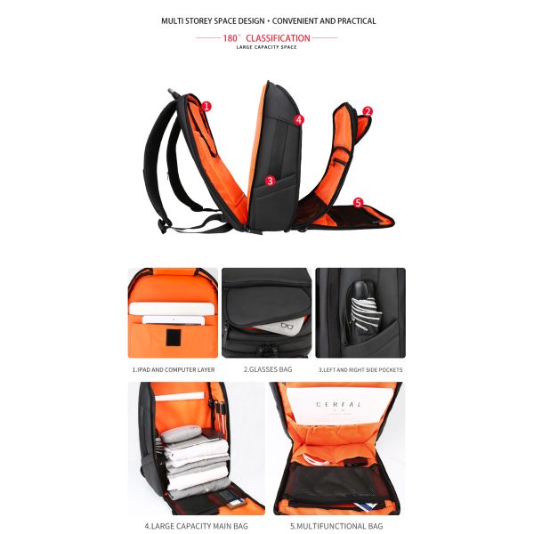 New custom logo large capacity anti theft laptop bag waterproof bag with USB interface business travel Backpack