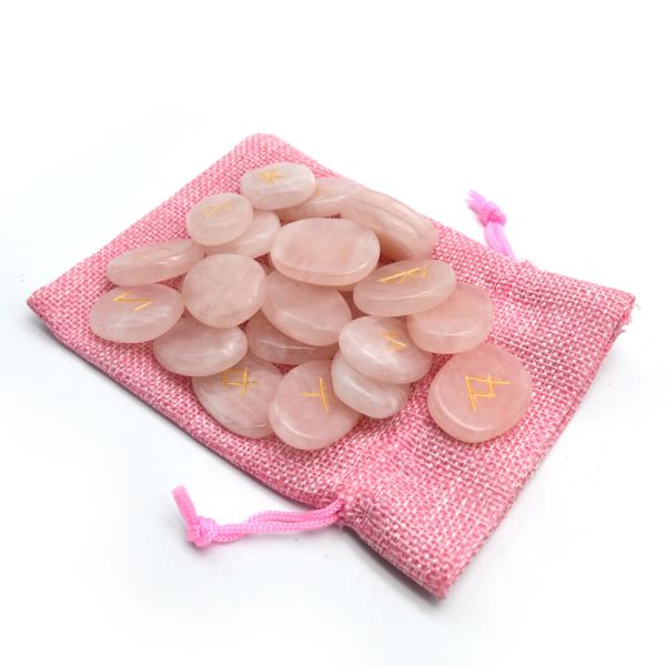 Tumbled Stone Shaped Rose Quartz Divination Stone Gemstone Rune Stones with FAIRY Theme