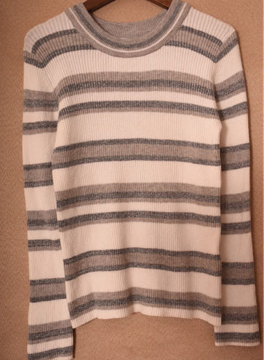 Grey And Pink Ladies Striped Sweaters 100% Acrylic Soft Touch