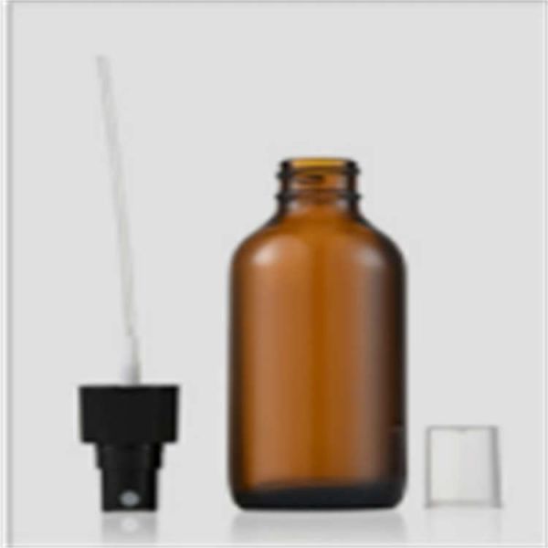Portable Reusable Glass Mister Bottle , Hard Amber Boston Round Spray Bottle