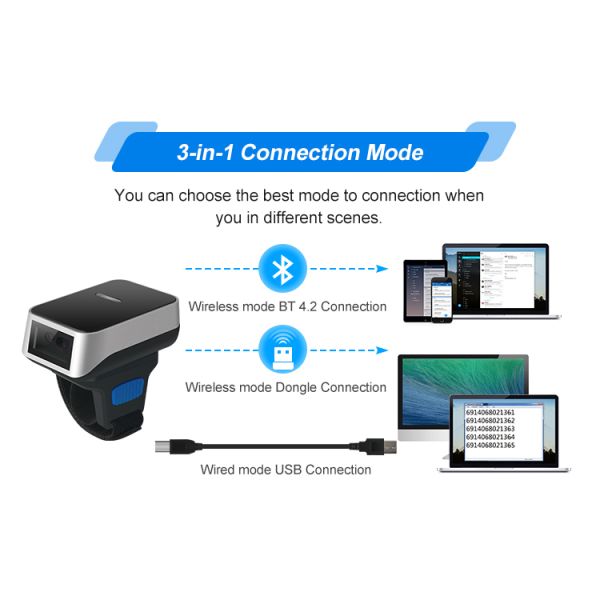 Мини 1D 2D CMOS беспроводный сканер штрих-кодов носимый Bluetooth Ring Finger QR-код сканер