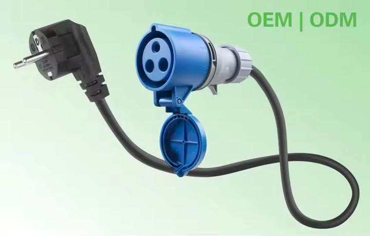 32A Blue CEE Adapter Cable Type2 EV Charger Plug 3-Pole Schuko 2 Pin Outlet Adapter Blue CEE to Schuko Plug for EV Charger