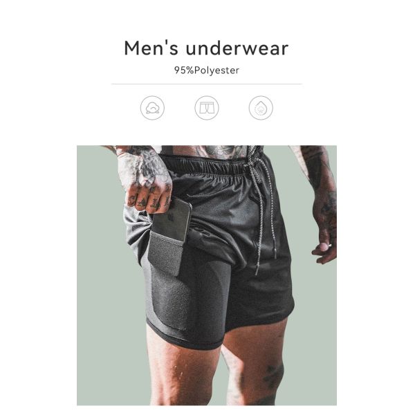 Fit Training Sports Double Layer Workout Pants Elastic Gym Men Cotton Shorts