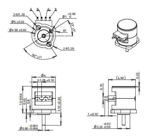 6mm 270mA 18 Degree Step Angle Micro Stepper Motor for Optical Instruments and Camera Lenses