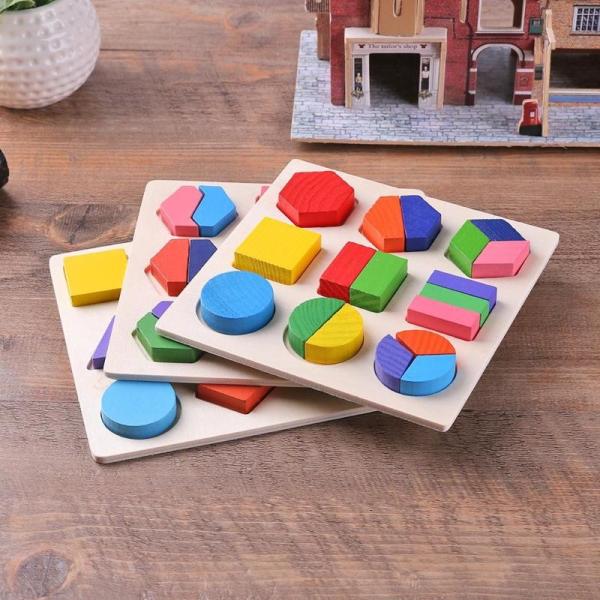 Classificando o bebê de madeira de Montessori brinca o pré-escolar de madeira geométrico dos blocos 15cm