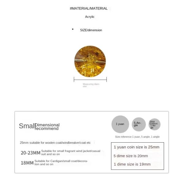 Modern Style Round Resin Crystal Button Yellow Acrylic for Sofa & Home Decor-for Bathroom & Living Room