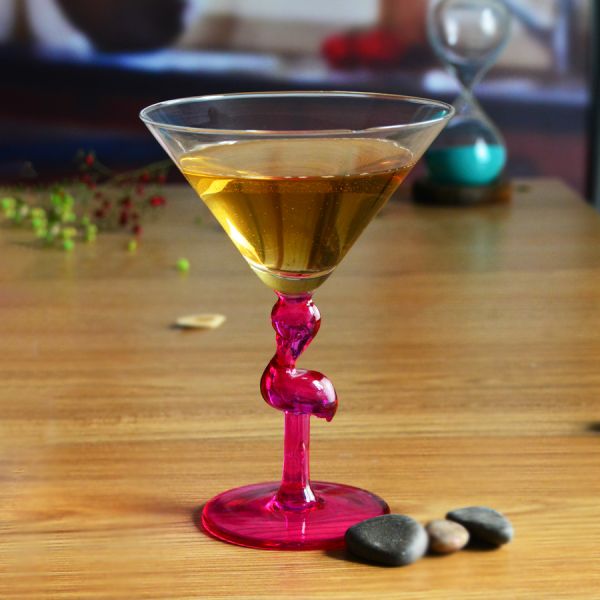 Pink Color  Flamingo Shaped Stem Cocktail Crystal Glasses