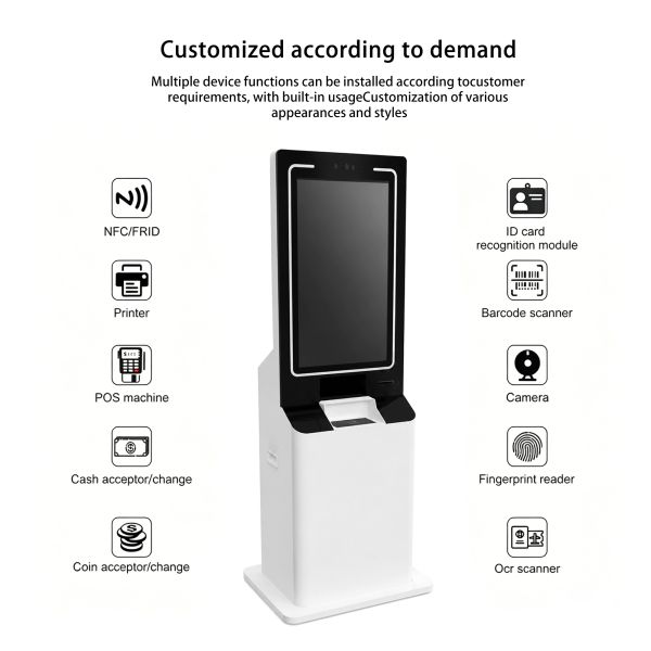 32 Floor Standing Public Service Terminal Face Recognition Self Service Kiosk with ID Card Reader Receipt Printer