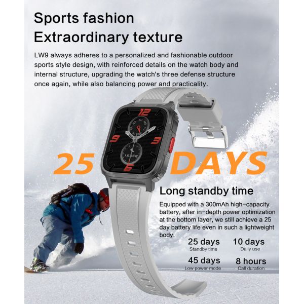 LW9 водонепроницаемые умные часы 1.95' 280*240 дисплей 300mAh батарея
