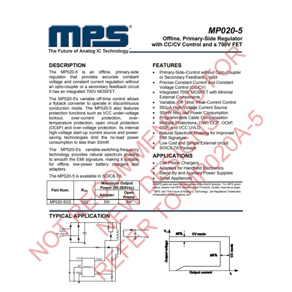 MP020-5GS-Z Buck Boost Converter Chip Offline Flyback Topology 120Hz 75kHz 8-SOIC-7A