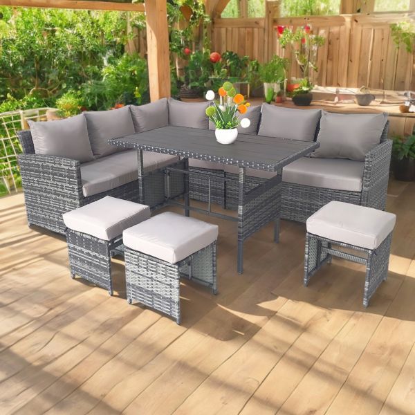Factory Wholesale Patio Garden Dining Table and Chairs Terrace Rattan Seating Casual Terrace Outdoor Dining Set