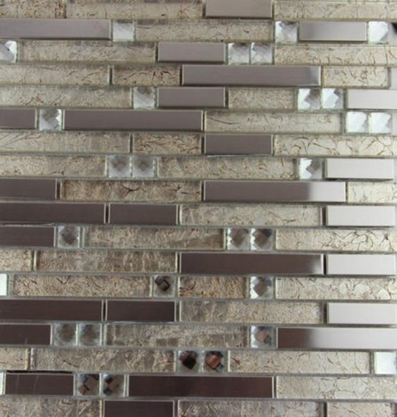Mix Colored Metallic Subway Tile Backsplash , Interlocking Metallic Kitchen Tiles