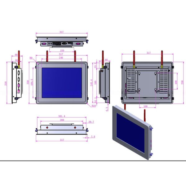 Integrated High Brightness 12 Inch LCD 12V 24V VGA DVI Outdoor Capacitive Touch Screen Display Monitor For HMI PLC OEM
