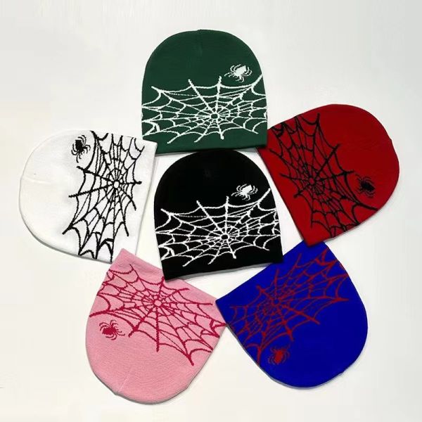 Fishing Scene Unisex Winter Beanie with Thick Knitted Spider Web Design and Y2K Style