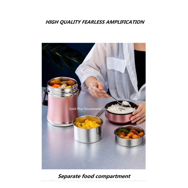 2L Tableware heat insulation barrel golden color vacuum food container double wall insulated food flask