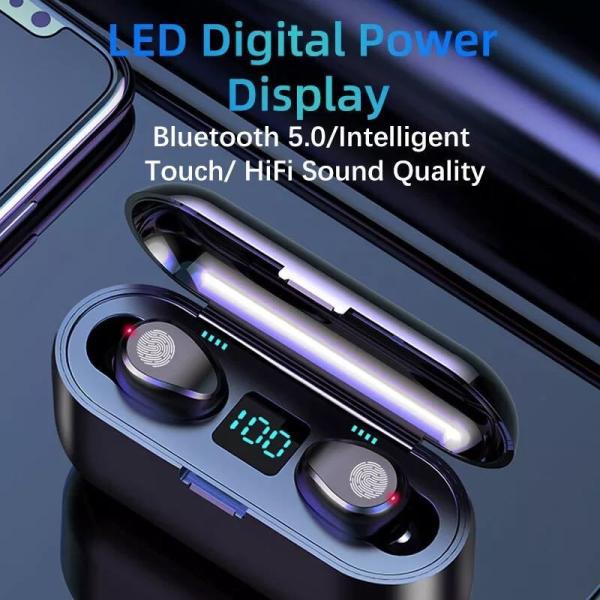 Véritable écouteur sans fil de casque de nouveau de F9 LED de puissance d'affichage de contact haut-parleur sain futé d'Earbuds Tws (avec le cas de remplissage de puissance 2000mAh)