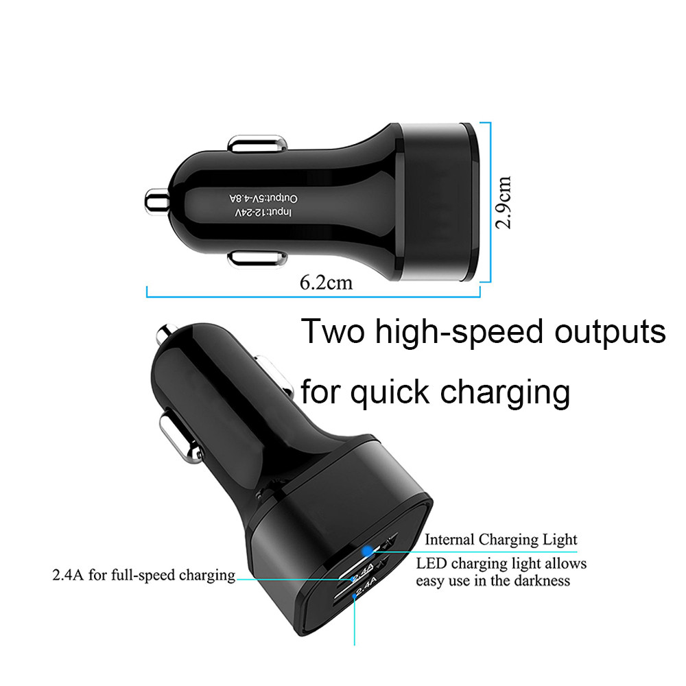 Заряжатель телефона алюминиевого сплава заряжателя 5V 2.4A автомобиля USB двойной гавани быстрый поручая