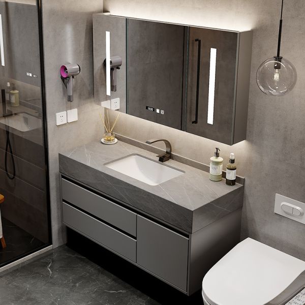 Sintered Stone Countertop Mirrored Bathroom Vanity Wood Bathroom Cabinet SGS