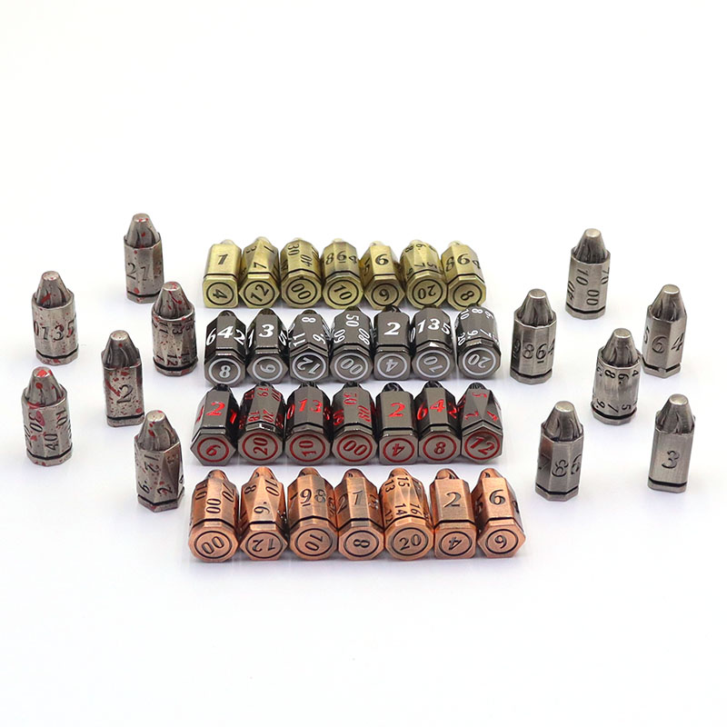 Heavy Duty Zinc Alloy Metal Dice Set with 7 Bullet Shaped DND Dice and Sliding Hidden Case for TRPG Players