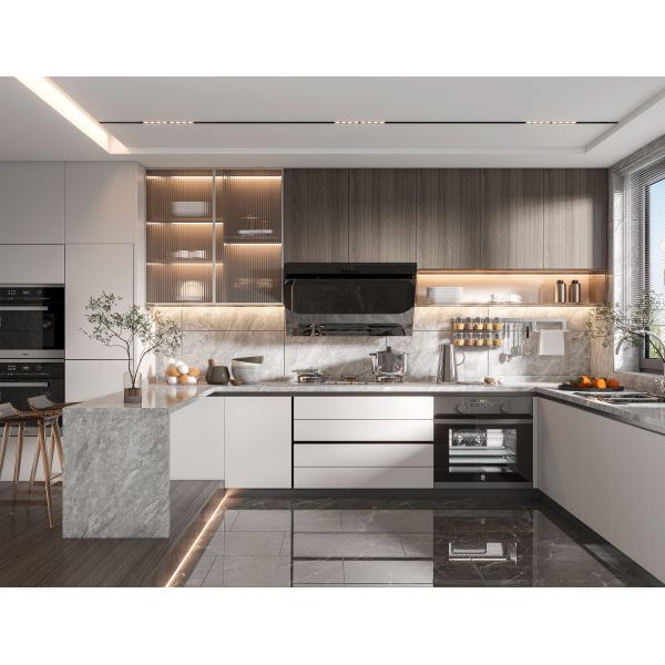 Luxury Modern Melamine Furniture Custom Wood Kitchen Cabinet For Home