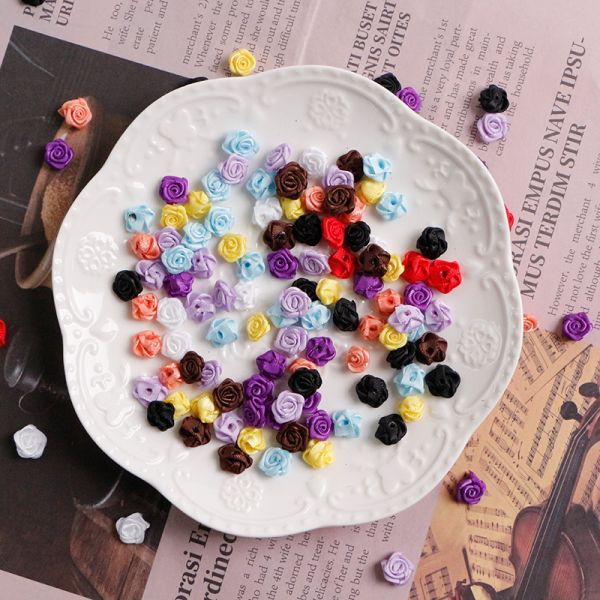 200 шт/кп Многоцветные полиэстерные сатинные ленточные цветы для белья и аксессуаров для волос