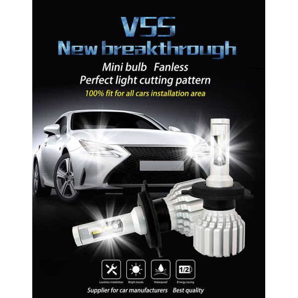 V5S all in onw h7 led headlight top quality h7 led by experienced manufacturer fanless car led headlight