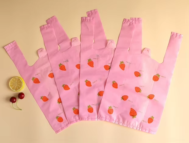 Cute Pink Strawberry BOPP Disposable Plastic Bag Valve for Clothing Cookware Umbrella Packaging-Customizable Size Color Heat