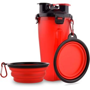 2 dans des cuvettes pliantes de 1 du chien 350ml de l'eau bouteille de nourriture avec Carabiner
