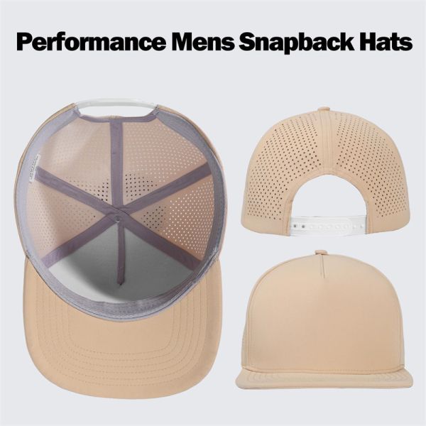 Quick Dry Laser Golf Performance Snapback Hat Perforated Flat Brim Cap
