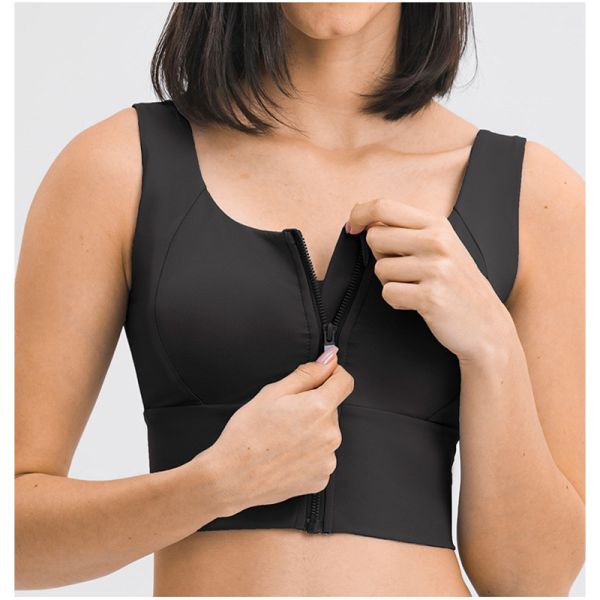 Голубой серый цвет собрал верхнюю часть урожая фитнеса противоударного спортзала застежка-молнии фронта бюстгальтера спорт женщин идущую