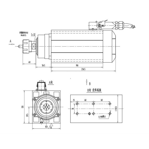 Dia 125mm мотор охлаженный водой CNC 5,5 Kw маршрутизатора шпинделя ER25 ER32 для филировать металла