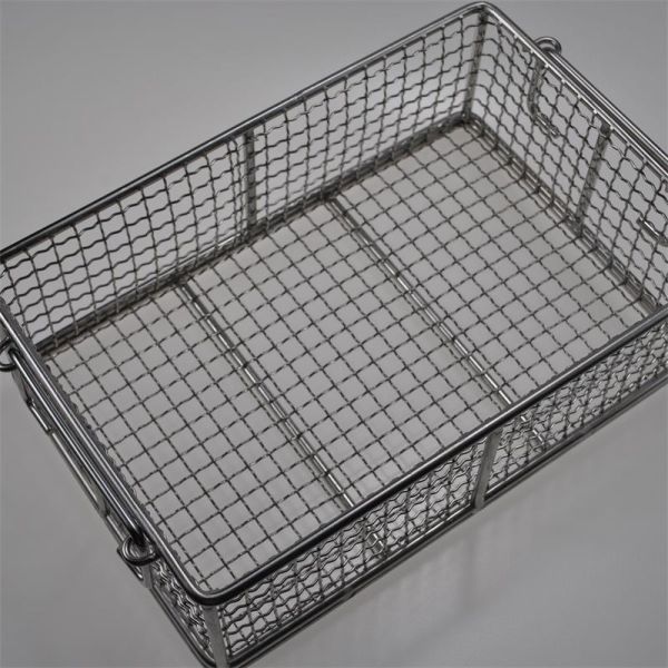 304 Stainless Steel Woven Mesh Basket Industrial Workshop Cleaning Storage Metal Wire Mesh Basket